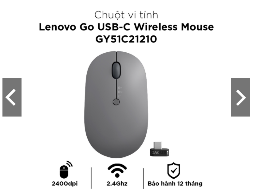 Chuột kh&#244;ng d&#226;y Lenovo Go USB-C Wireless Mouse (Storm Grey) (GY51C21210)