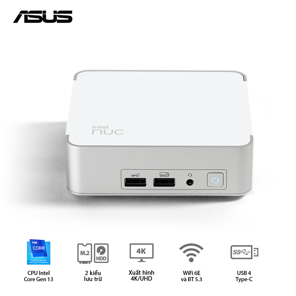 Mini PC ASUS INTEL NUC13VYKI5-MR6160 ( RNUC13VYKI50006) | Intel Core i5-1340P | DDR4 3200Mhz | WIFI 6E | Bluetooth 5.3 | Bạc| 0624