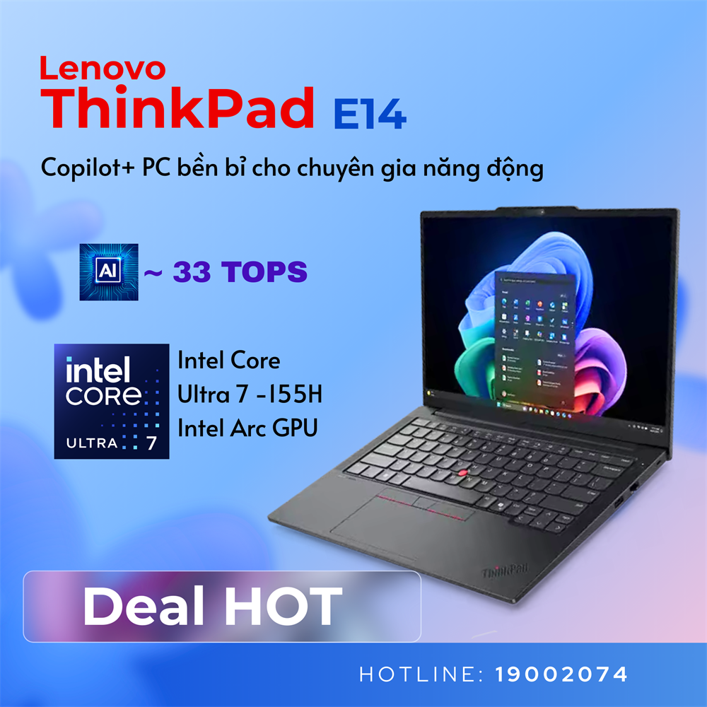 Lenovo ThinkPad E14 Gen 6 (21M7004WVA) | Intel Ultra 7 155H | 16GB | 512GB SSD PCIe | Intel® Arc™ Graphics | NPU Upto 11 TOPS | 14 inch WUXGA IPS | IR Camera | Finger | LED KEY | NoOs | Black | 0625
