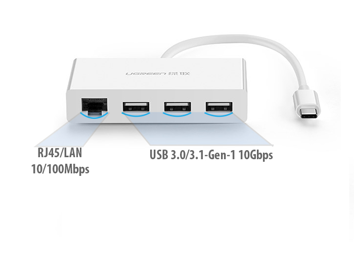 Ugreen Type C to 3 USB 3.0 HUB+Ethernet US237(40382) GK