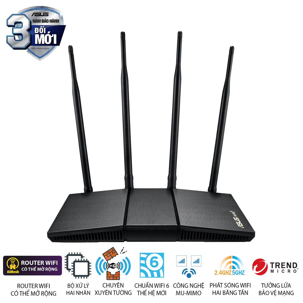 B&#244;̣ ph&#225;t wifi 6 Asus RT-AX1800HP v2 MU-MIMO AX1800Mbps (Xuy&#234;n tường) _Router WiFi c&#243; thể mở rộng | 1124P